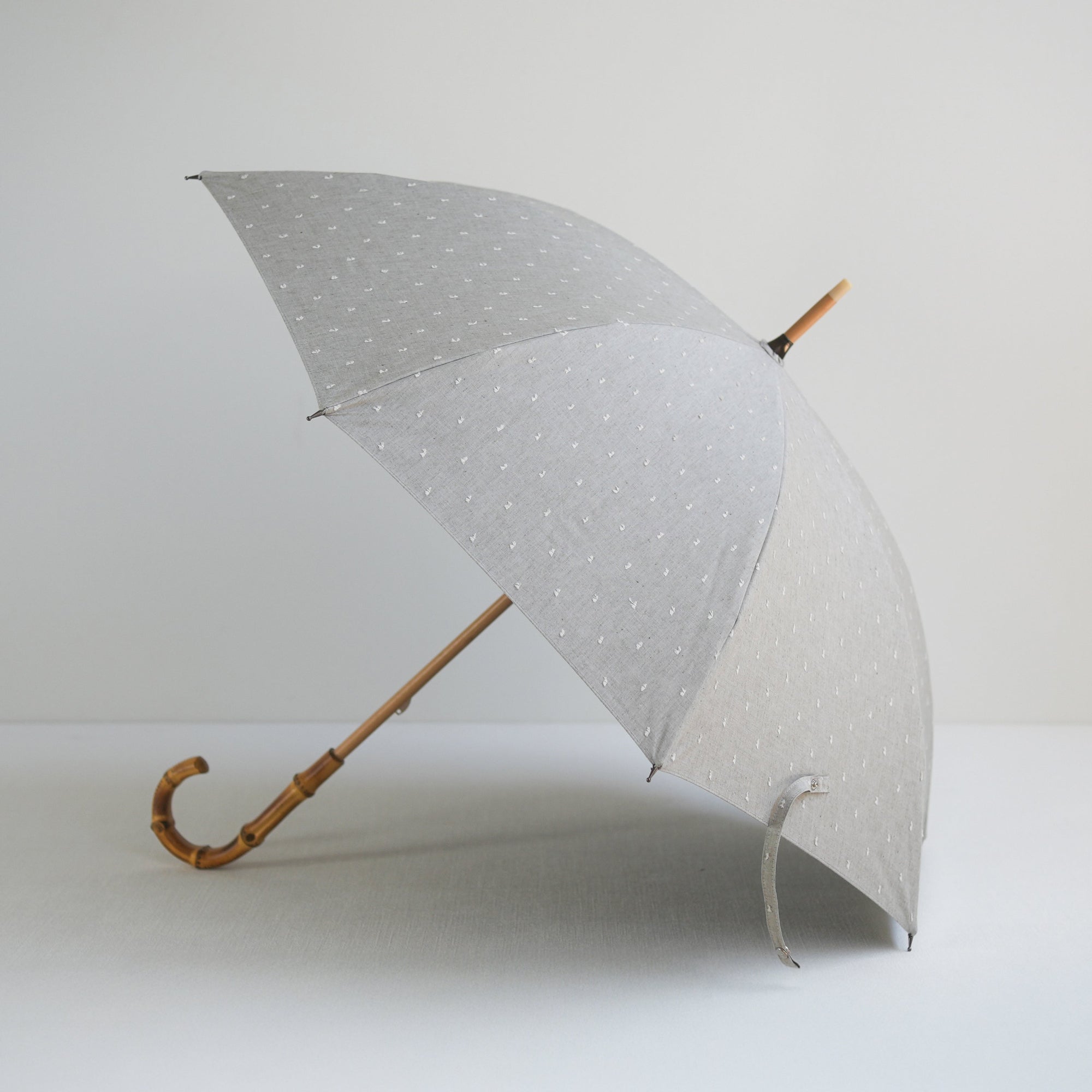 長傘 レディース 日傘・晴雨兼用傘 遮光・遮熱 木製シャフト 小宮商店 Fringe Dot Shade ライトグレー