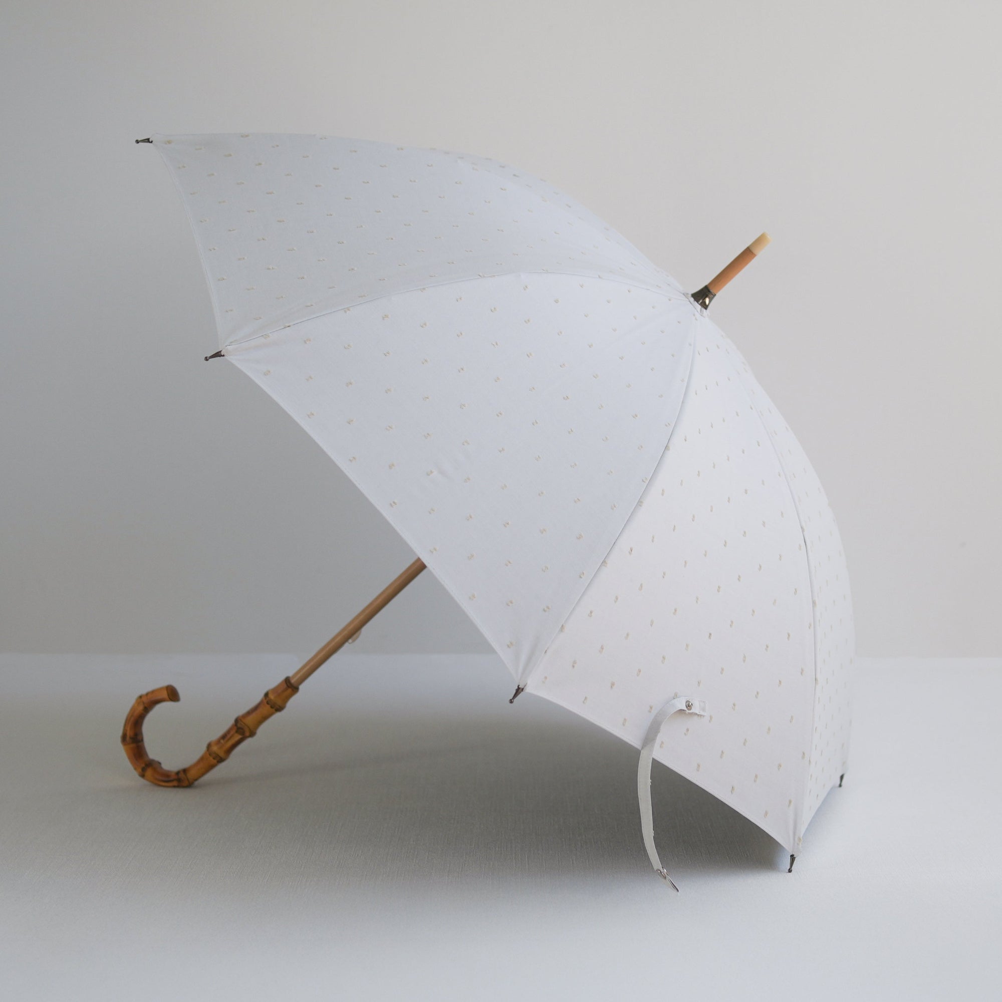 長傘 レディース 日傘・晴雨兼用傘 遮光・遮熱 木製シャフト 小宮商店 Fringe Dot Shade オフホワイト