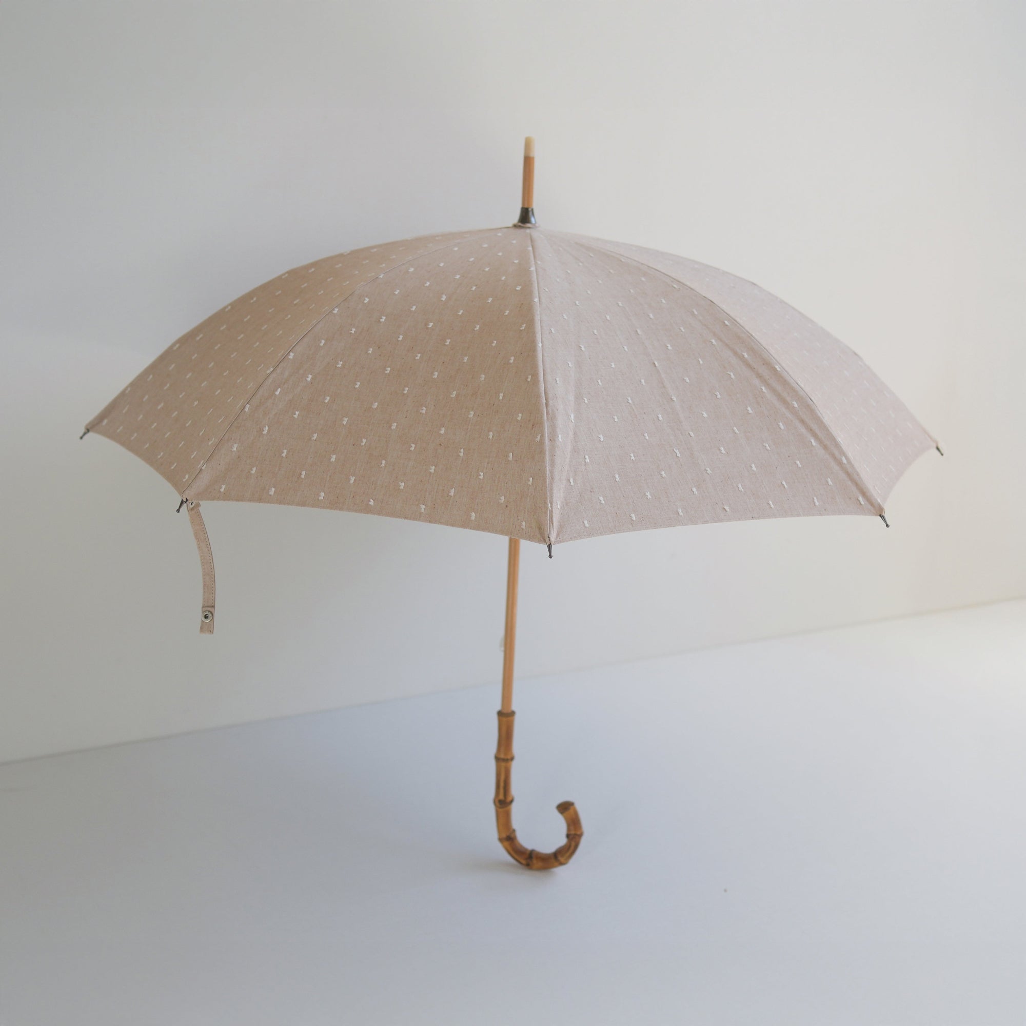 長傘 レディース 日傘・晴雨兼用傘 遮光・遮熱 木製シャフト 小宮商店 Fringe Dot Shade ベージュ