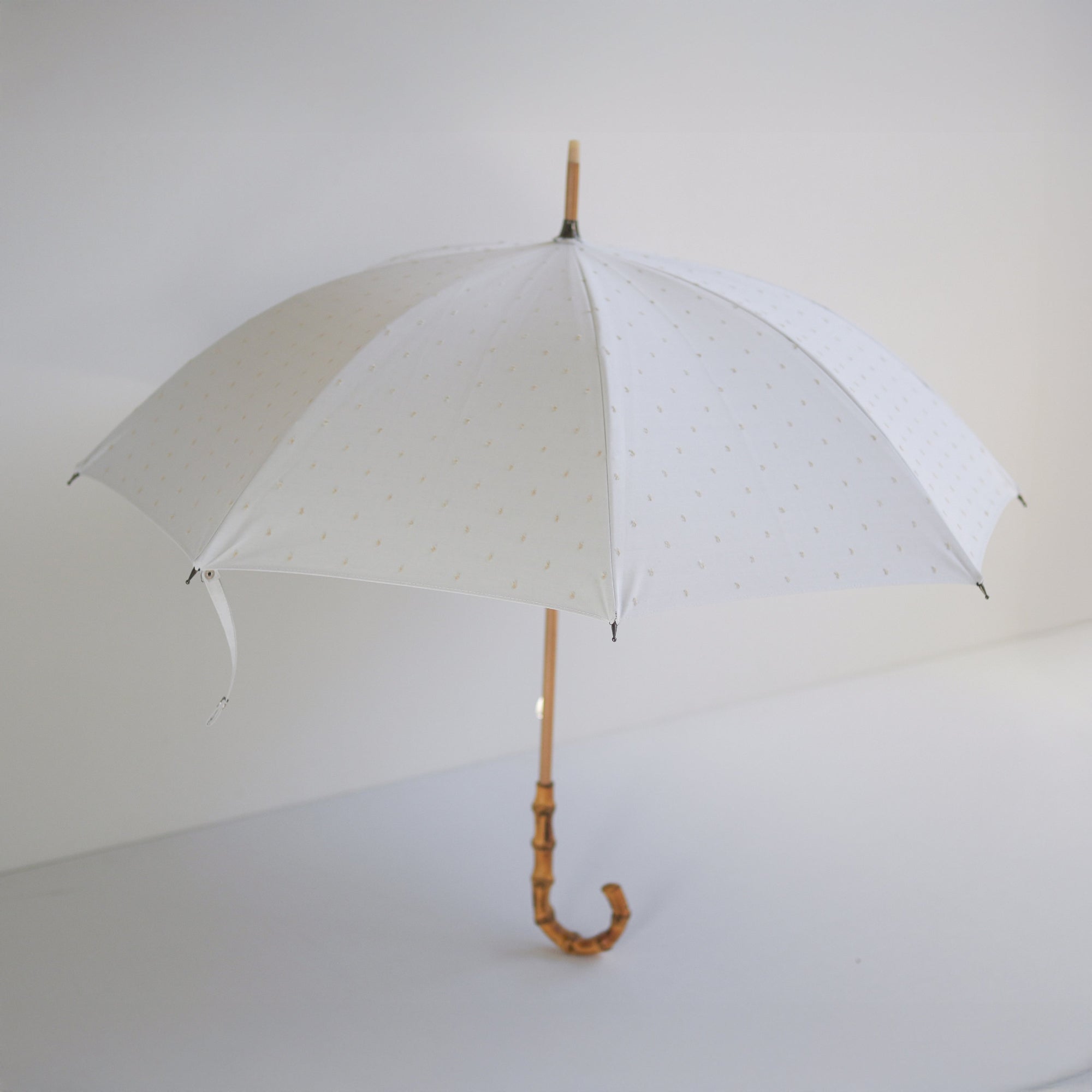 長傘 レディース 日傘・晴雨兼用傘 遮光・遮熱 木製シャフト 小宮商店 Fringe Dot Shade オフホワイト