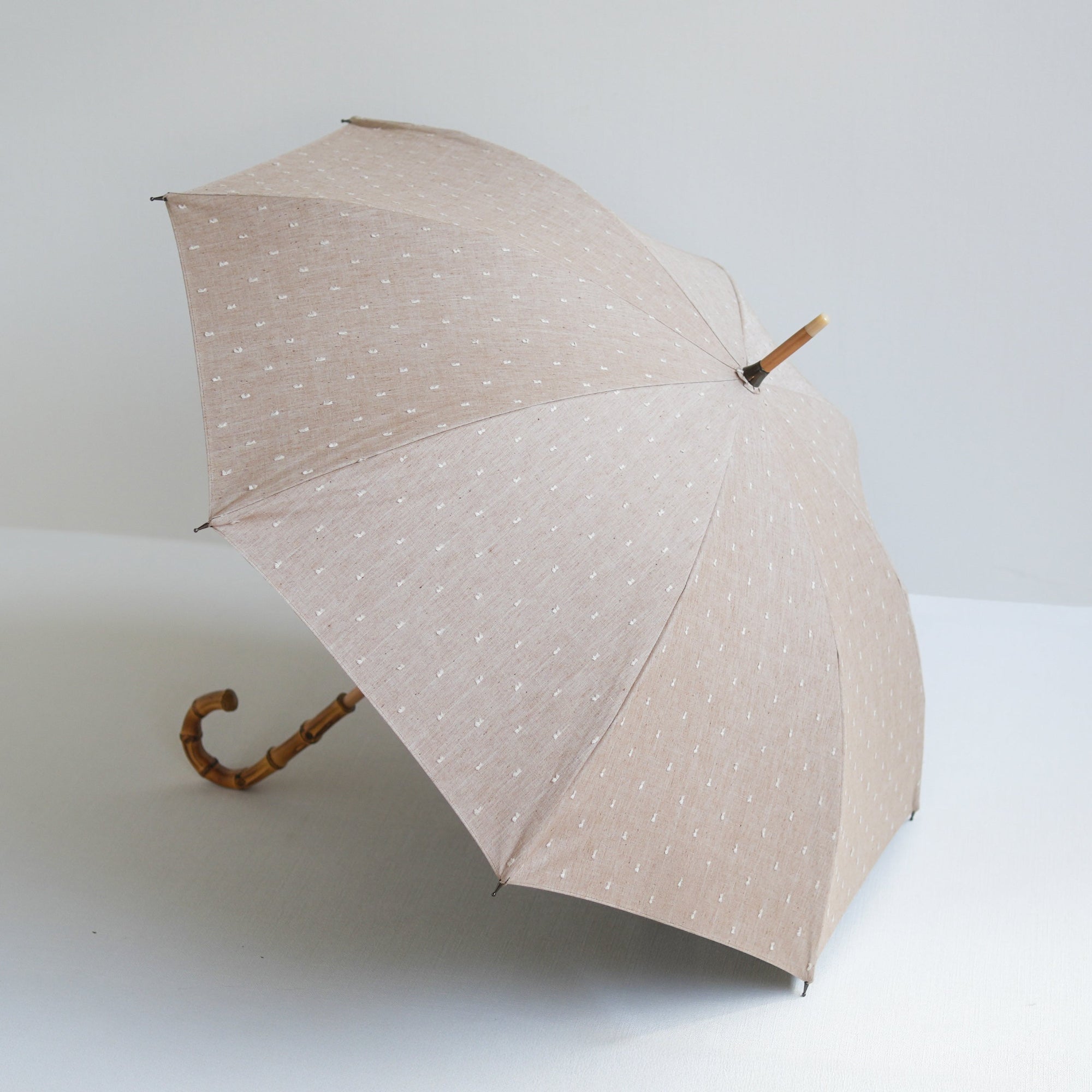 長傘 レディース 日傘・晴雨兼用傘 遮光・遮熱 木製シャフト 小宮商店 Fringe Dot Shade ベージュ