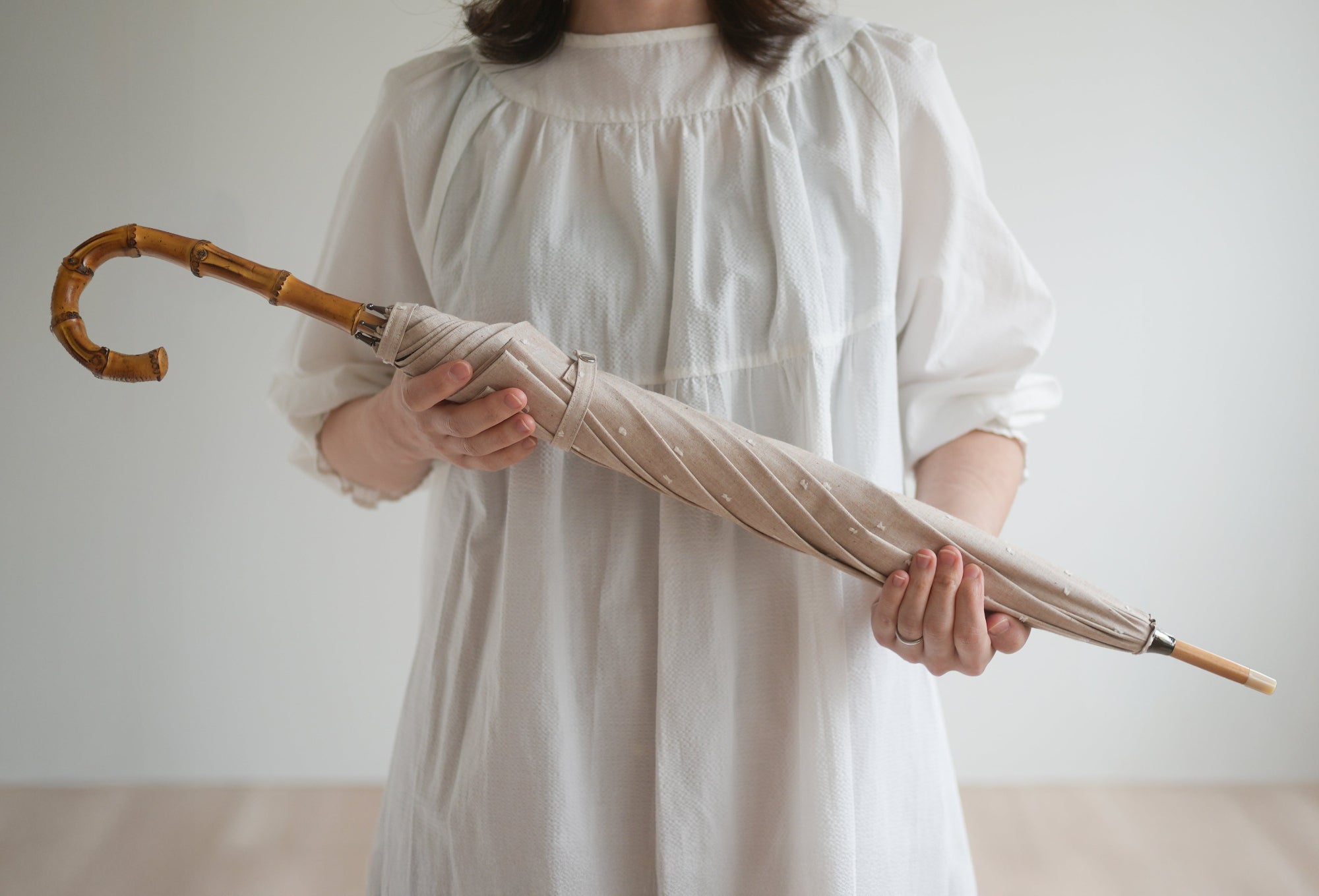 長傘 レディース 日傘・晴雨兼用傘 染料を使用しないオーガニックコットン100%のカットドビー