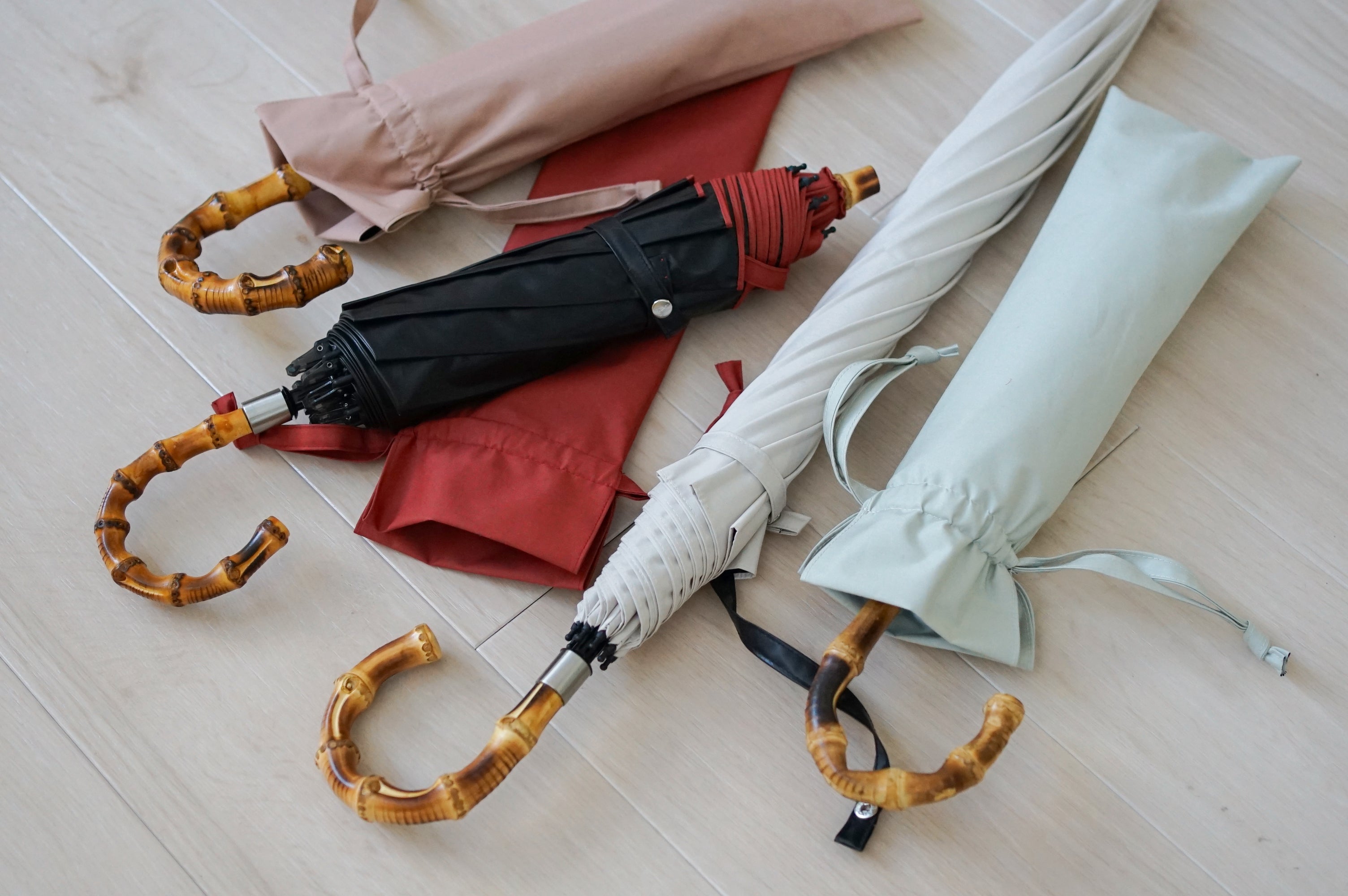 折りたたみ傘 レディース 日傘・晴雨兼用傘 おしゃれで持ちやすい竹の曲がりハンドルで 機能性も抜群