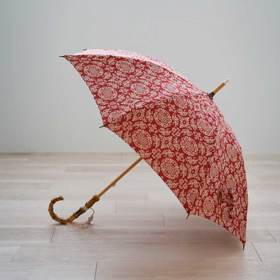長傘 レディース 晴雨兼用 天然繊維の日傘 木製シャフト 小宮商店 正倉院裂 獅子文