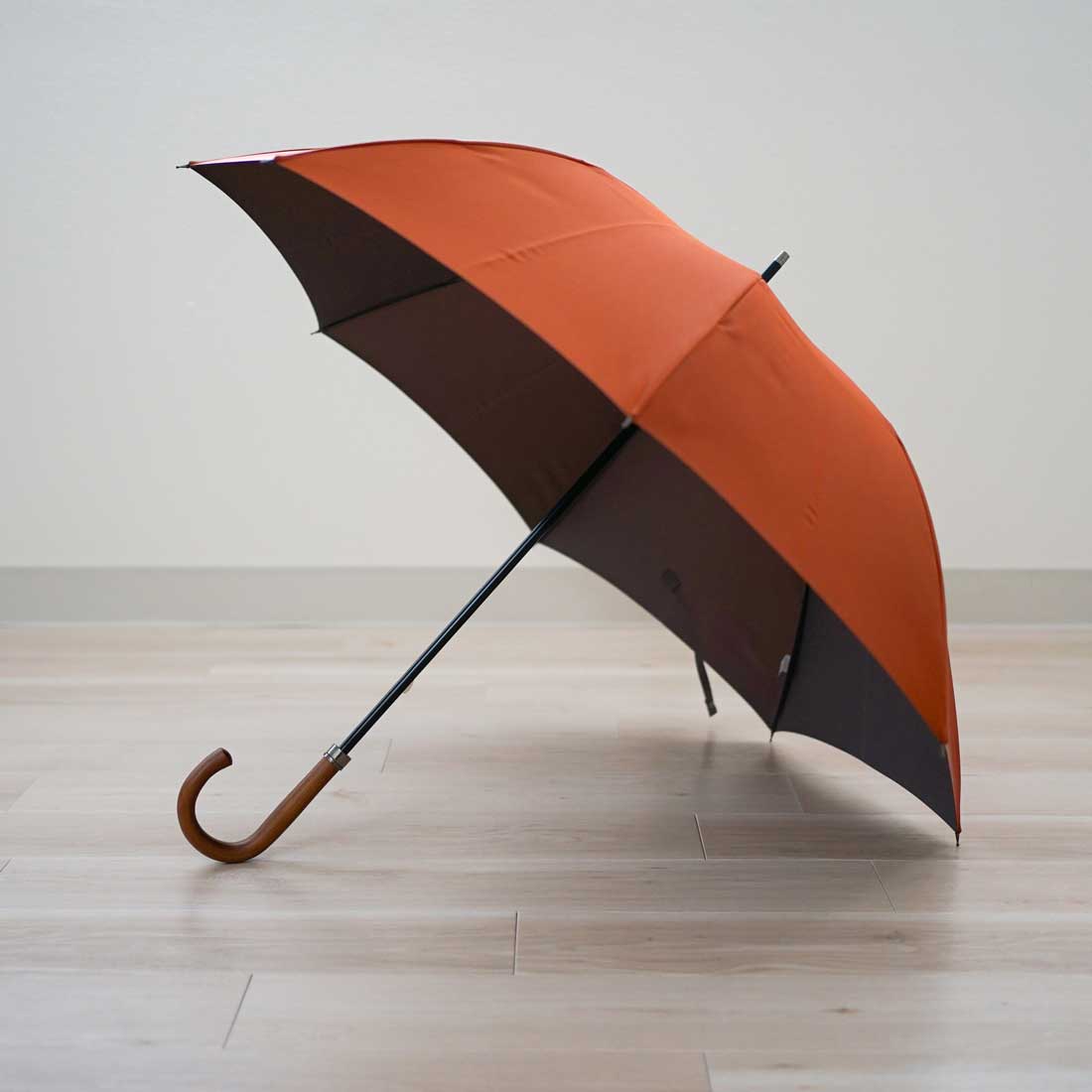 長傘 メンズ 雨傘 UV 甲州織 カーボン骨 小宮商店 TwoPly オレンジブラウン
