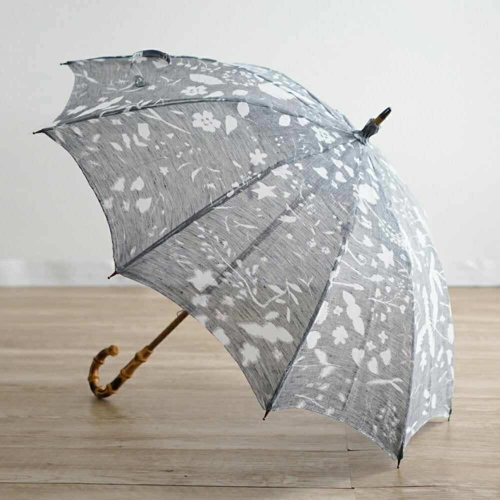 長傘 レディース 日傘 天然繊維の日傘 木製シャフト 骨が多い 小宮商店 調 藍墨