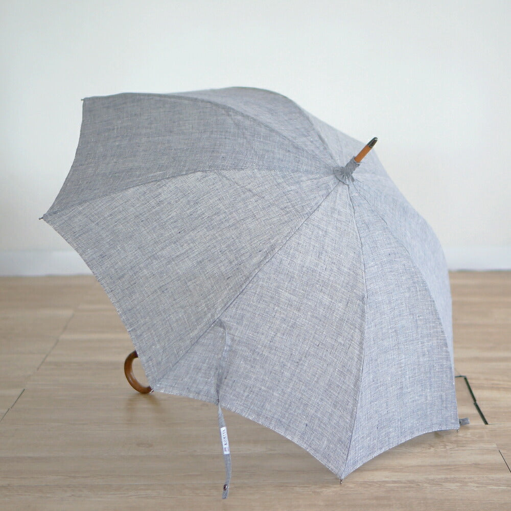 長傘 メンズ 日傘 天然繊維の日傘 木製シャフト 小宮商店 Natural Linen スカイグレー