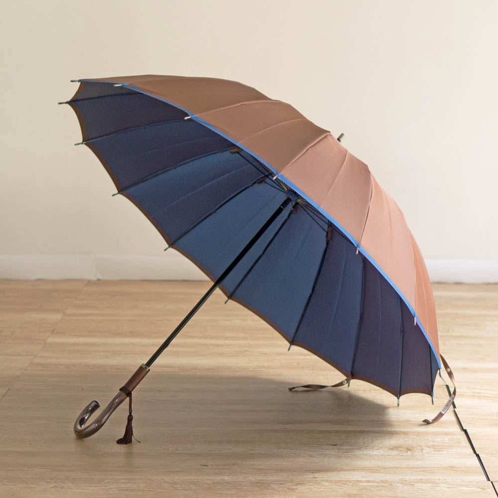 長傘 レディース 雨傘 UV 甲州織 骨が多い カーボン骨 小宮商店 かさね ブラウン/ブルー