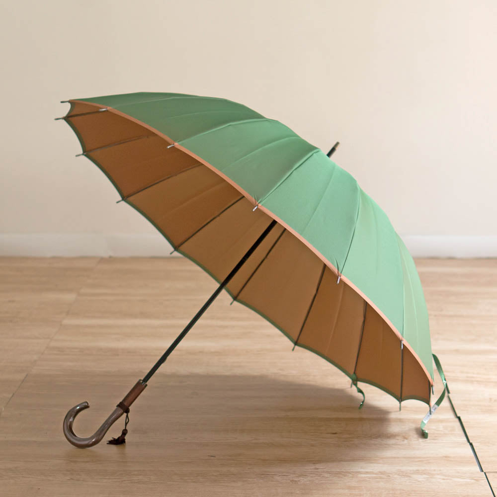 長傘 レディース 雨傘 UV 甲州織 骨が多い カーボン骨 小宮商店 かさね グリーン/キャメル