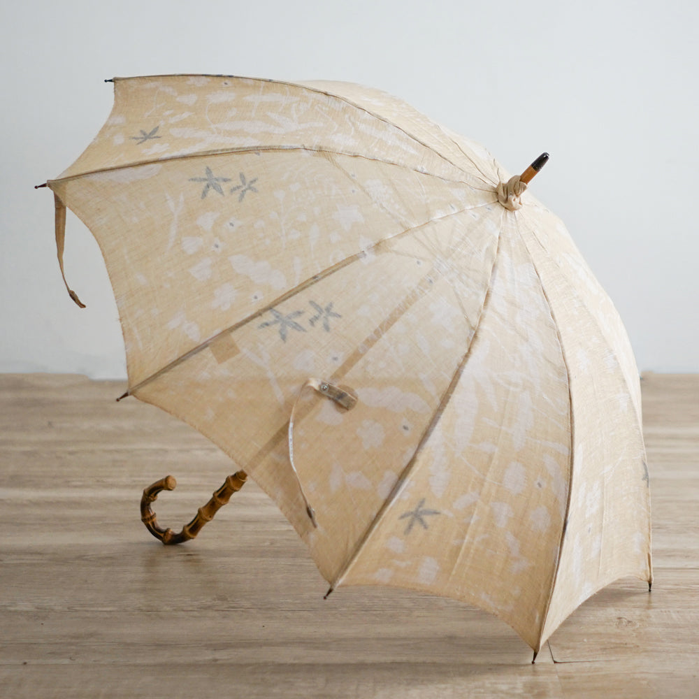 長傘 レディース 日傘 天然繊維の日傘 木製シャフト 骨が多い 小宮商店 調 小麦