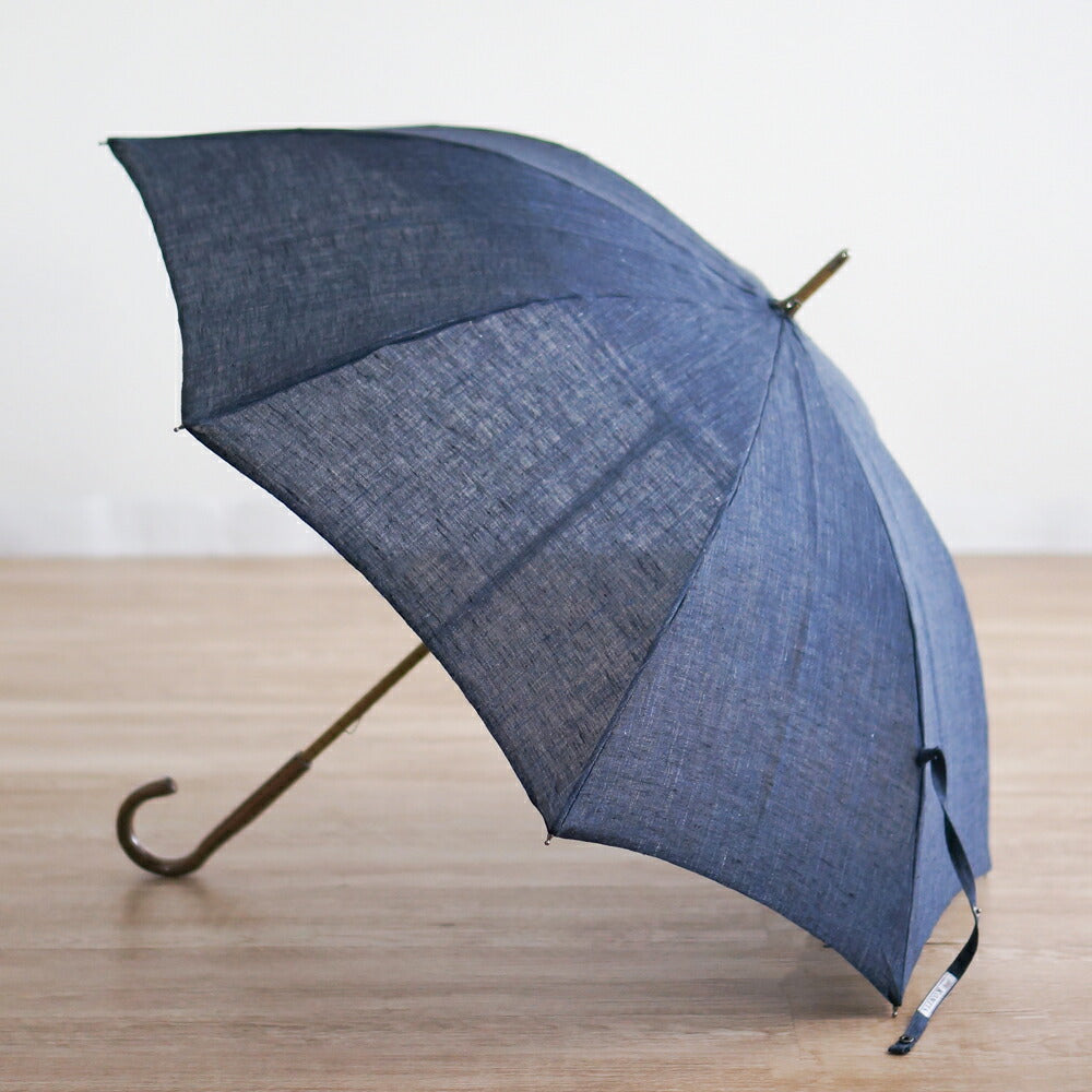 長傘 メンズ 日傘 天然繊維の日傘 木製シャフト 小宮商店 Natural Linen ネイビー
