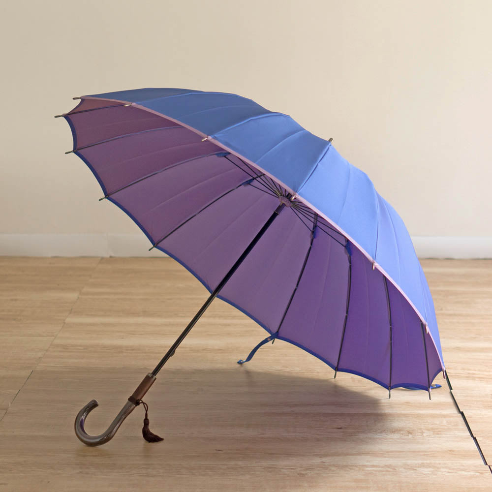 長傘 レディース 雨傘 UV 甲州織 骨が多い カーボン骨 小宮商店 かさね セルリアン/ラベンダー