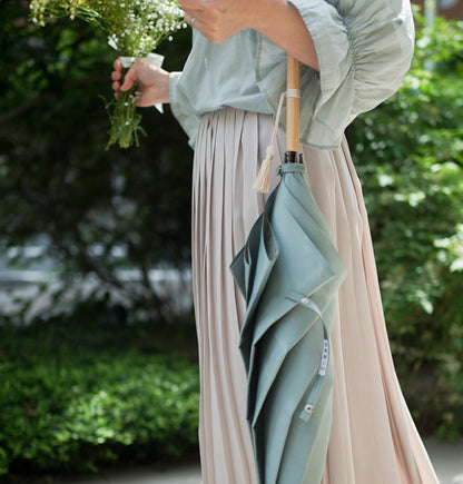 長傘 レディース 雨傘 捺染した仮糸と無地の糸を合わせて 二重に織り上げる「裏ほぐし織」