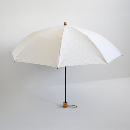 折りたたみ傘 レディース 晴雨兼用傘 遮光・遮熱 2段折り 小宮商店　Fringe Dot Shade　オフホワイト(竹コンパクトタイプ)