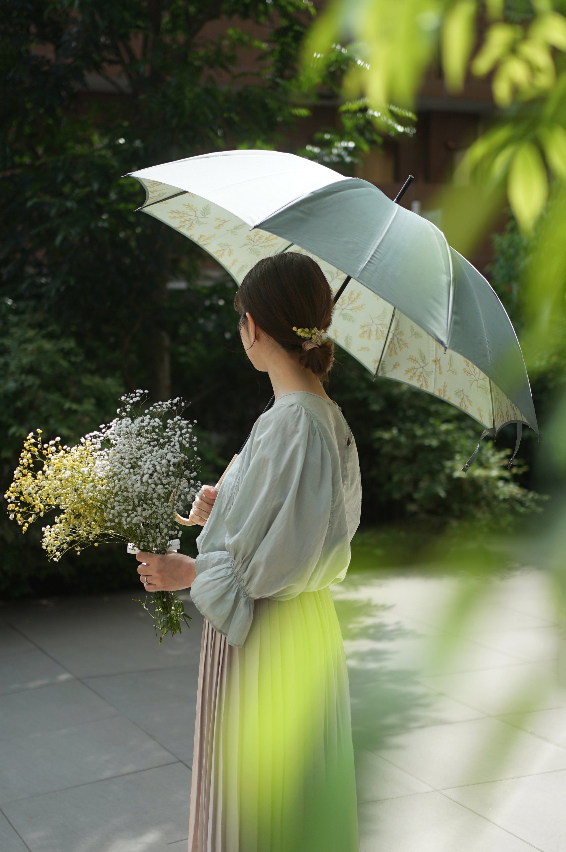 長傘 レディース 雨傘 まるで花束のような、裏ほぐし織の傘
