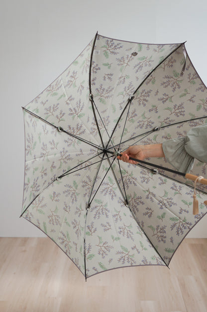 長傘 レディース 雨傘 捺染した仮糸と無地の糸を合わせて 二重に織り上げる「裏ほぐし織」