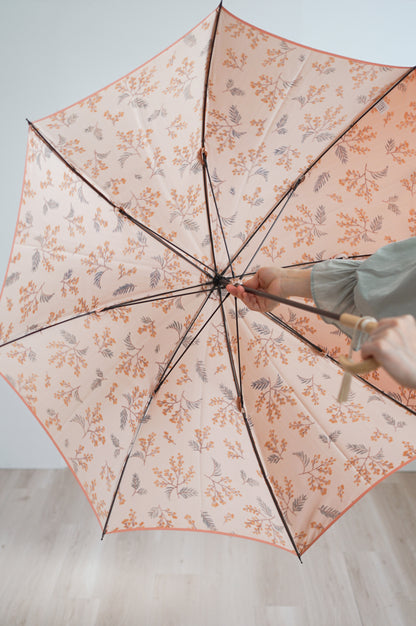 長傘 レディース 雨傘 捺染した仮糸と無地の糸を合わせて 二重に織り上げる「裏ほぐし織」