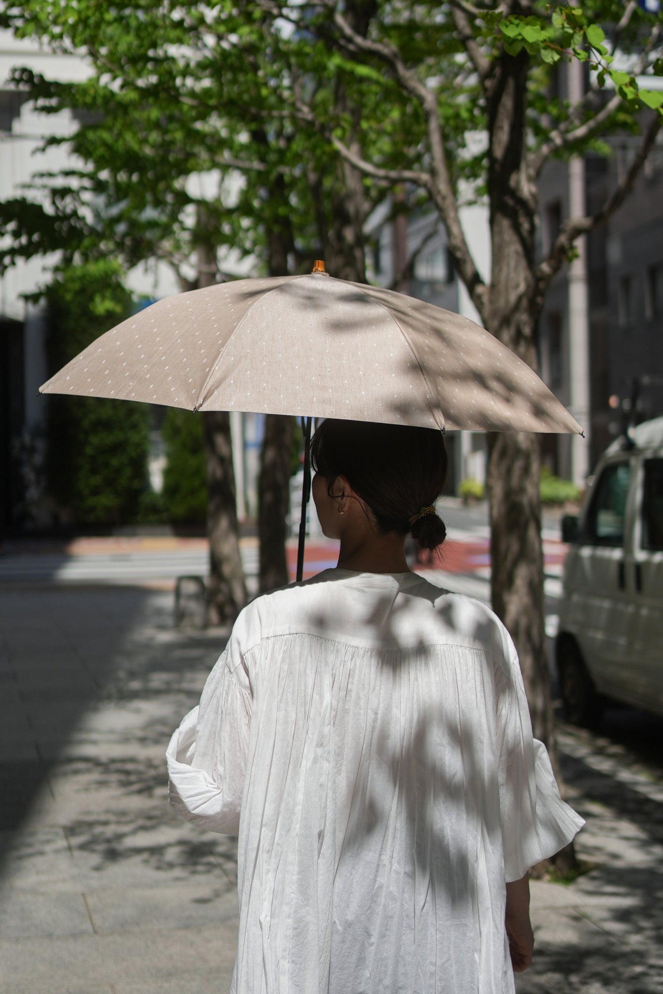 折りたたみ傘 レディース 晴雨兼用傘　染料を使用しないオーガニックコットン100％のカットドビー