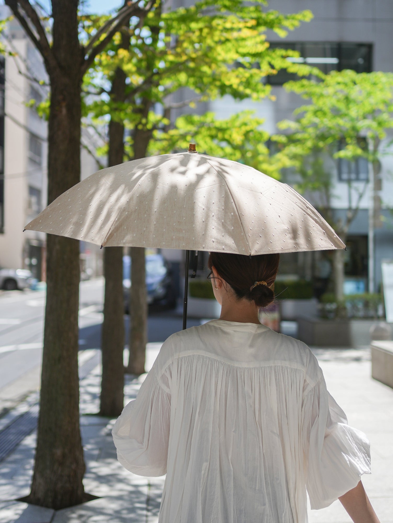 折りたたみ傘 レディース 晴雨兼用傘　染料を使用しないオーガニックコットン100％のカットドビー