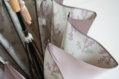 長傘 レディース 雨傘 捺染した仮糸と無地の糸を合わせて 二重に織り上げる「裏ほぐし織」