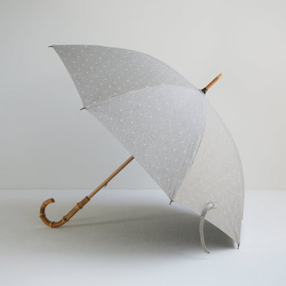 長傘 レディース 日傘・晴雨兼用傘 遮光・遮熱 木製シャフト 小宮商店　Fringe Dot Shade　ライトグレー