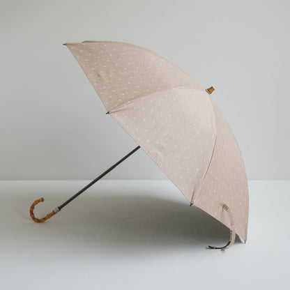 折りたたみ傘 レディース 晴雨兼用傘 遮光・遮熱 2段折り 小宮商店　Fringe Dot Shade　ベージュ(竹まがりタイプ)