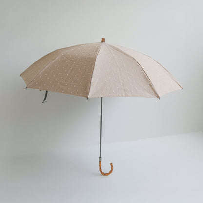 折りたたみ傘 レディース 晴雨兼用傘 遮光・遮熱 2段折り 小宮商店　Fringe Dot Shade　ベージュ(竹まがりタイプ)