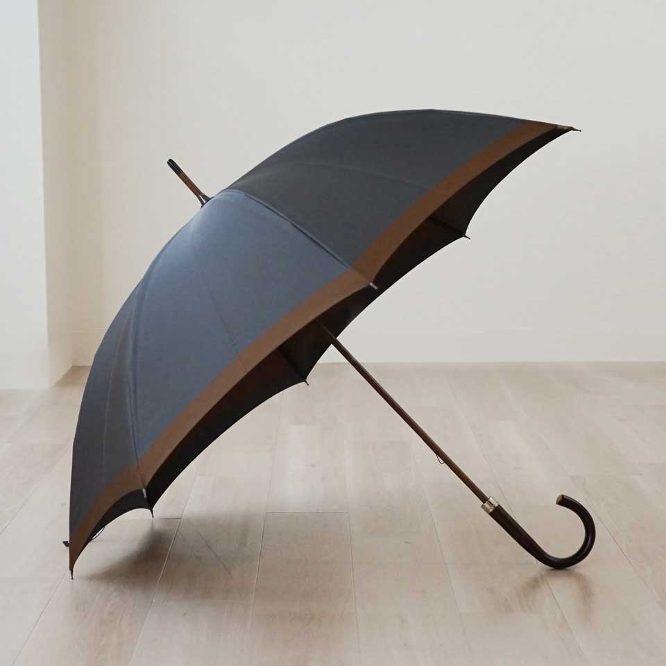 長傘 メンズ 雨傘 UV 甲州織 木製シャフト 小宮商店 橘 グレー・ブラウン