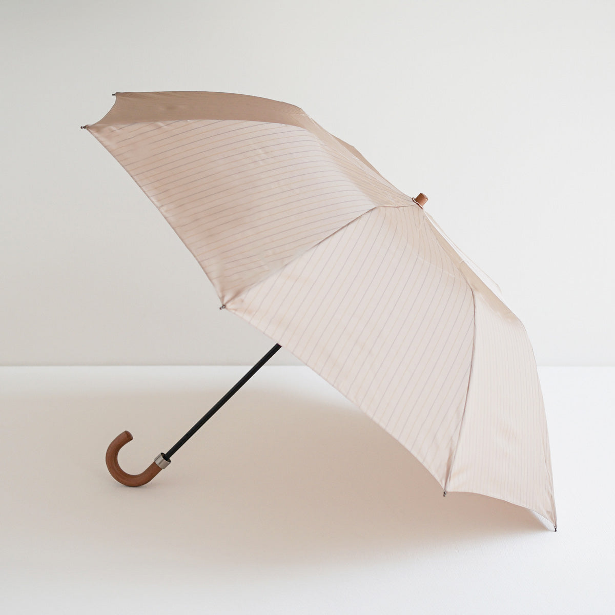 折りたたみ傘 レディース 雨傘 雨晴兼用傘 甲州織 ラクラク開閉 小宮商店 Twin Stripe ベージュ