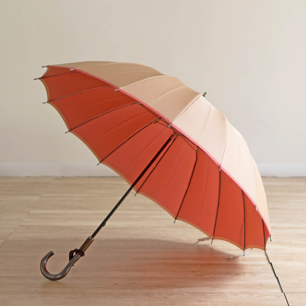 長傘 レディース 雨傘 UV 甲州織 骨が多い カーボン骨 小宮商店 かさね ベージュ／ピンク