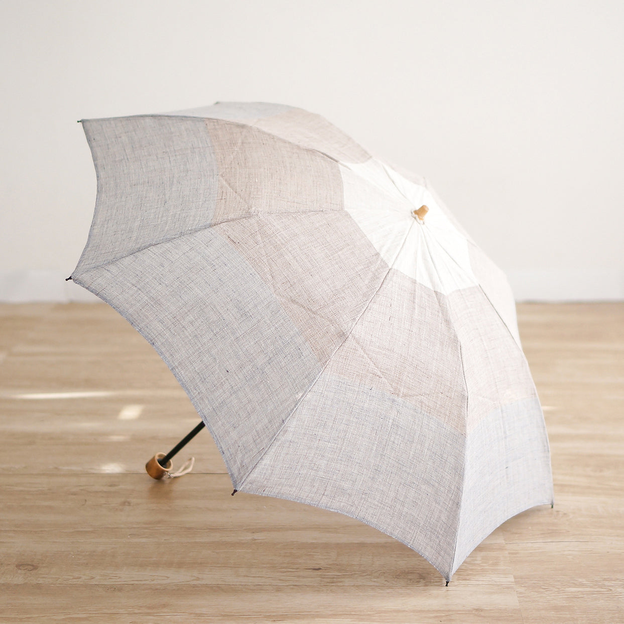 折りたたみ傘 レディース 日傘 晴雨兼用傘 天然繊維の日傘 2段折り 小宮商店 Natural Linen ブルー