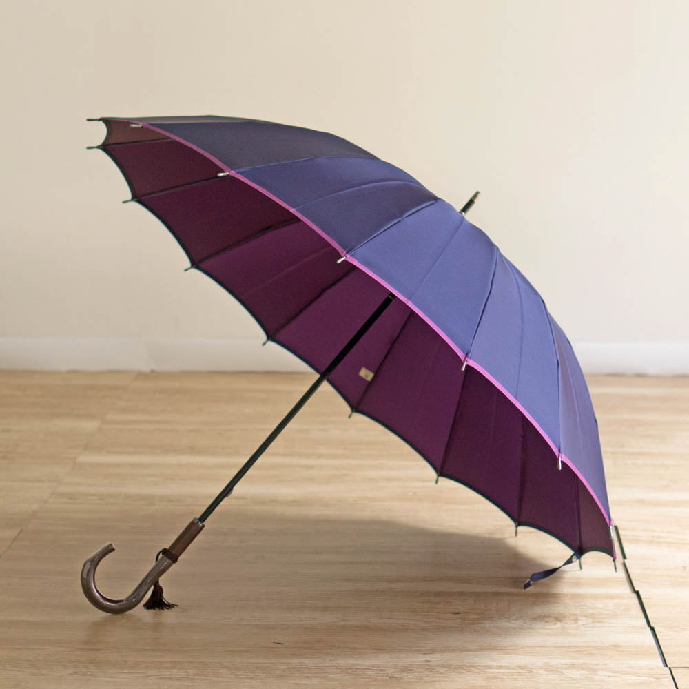 長傘 レディース 雨傘 UV 甲州織 骨が多い カーボン骨 小宮商店 かさね ネイビー／パープル
